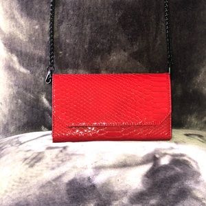 Red snake print wallet bag